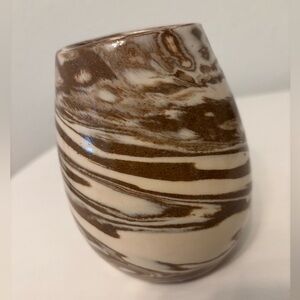 Studio art pottery marbled ceramic vase brown cream 5” signed